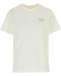 A.P.C. - Himmelblaues logo-besticktes baumwoll-t-shirt,weiße t-shirts und polos mit gesticktem logo - Lyst