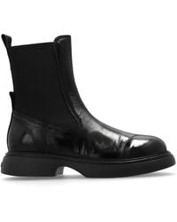 Ganni - Schoenen ,Zwart ,Leer Enkellaarzen Met Logo - Lyst