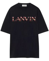 Lanvin - Schwarzes baumwoll-jersey-t-shirt mit gesticktem logo - Lyst