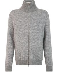 Herno - Truien & Vesten ,Grijs ,Wol Cardigan Met Rits En Hoge Kraag - Lyst