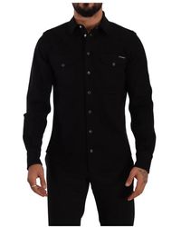 Dolce & Gabbana - Camicia nera slim in cotone denim elasticizzato - Lyst