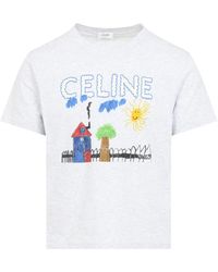Celine - Grijze Katoenen Grafische T-Shirt - Lyst