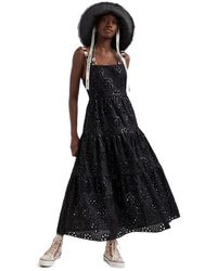 Desigual - Schwarzes Baumwollkleid Mit Quadratischem Ausschnitt Und Trägern - Lyst
