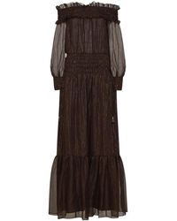 Self-Portrait - Kleedjes ,Bruin ,Georgette Maxi Jurk - Lyst