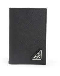 Prada - Accessoires ,Zwart ,Leer Zwarte Leren Kaarthouder Met Handtekeninglogo - Lyst