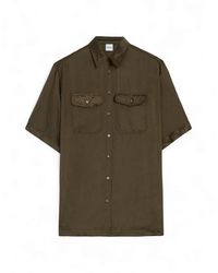 Aspesi - Overhemden ,Groen ,Lange Twill Viscose Blouse - Lyst
