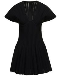 Balmain - Vestido corto negro plisado de punto - Lyst