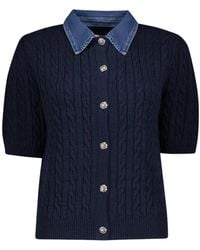 Geisha - Truien & Vesten ,Blauw ,Denim Cardigan + Denim Kraag - Lyst
