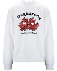 DSquared² - Hoodies & Sweatvesten ,Wit ,Katoen Pullover Sweatshirt Met Grafische Print - Lyst