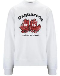 DSquared² - Hoodies & Sweatvesten ,Wit ,Katoen Pullover Sweatshirt Met Grafische Print - Lyst