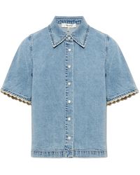 FRAME - Overhemden ,Blauw ,Denim Denim Blouse Met Korte Mouwen - Lyst