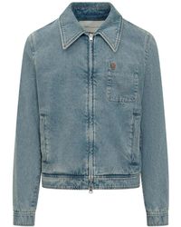 Ami Paris - Jassen ,Blauw ,Katoen De Coeur Zipped Jacket - Lyst