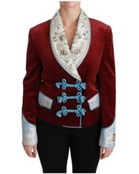 Dolce & Gabbana - Rood Fluweel Barok Kristal Blazerjack - Lyst