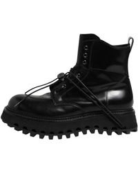 Dolce & Gabbana - Schoenen ,Zwart ,Leer Enkellaarzen Met Logo En Vetersluiting - Lyst