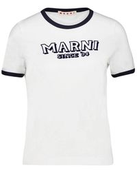 Marni - Katoenen T-Shirt Met Contrasterende Boorden - Lyst