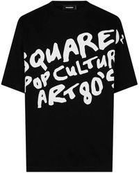 DSquared² - Schwarzes baumwoll-t-shirt mit bedruckter schrift,schwarzes grafik print t-shirt - Lyst