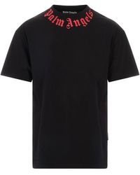Palm Angels - Tops ,Zwart ,Katoen Neck Logo Regular Tee - Lyst