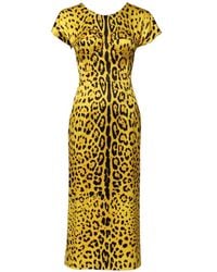 Dolce & Gabbana - Gelbes Leopard Midi Sheath Kleid - Lyst