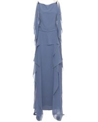 Lanvin - Kleedjes ,Blauw ,Chain-Detail Ruffled Maxi Dress - Lyst