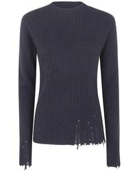 Uma Wang - Truien & Vesten ,Zwart ,Kasjmier Geribbelde Sweater Met Rafels - Lyst