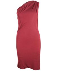 Gucci One Shoulder Brick Colour Draped Dress - Bruin
