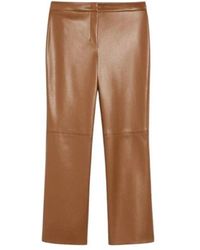 Max Mara - Braune slim-fit beschichtete hose mit lederdetails - Lyst