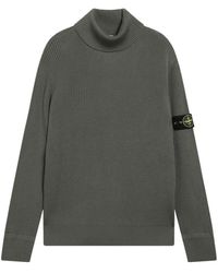 Stone Island - Truien & Vesten ,Groen ,Wol Gebreide Trui Met Coltrui - Lyst
