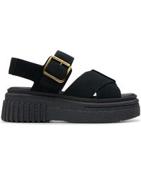Clarks - Schoenen ,Zwart ,Suède Zwarte Platte Sandalen Voor Vrouwen - Lyst