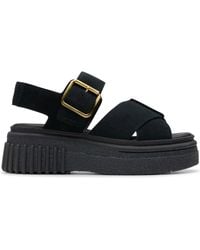 Clarks - Schwarze Flache Sandalen Für Frauen - Lyst