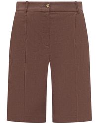Pinko - Korte Broeken ,Bruin ,Katoen Bermuda Shorts Met Geperste Plooidetails - Lyst