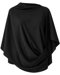 MEIMEIJ - Asymmetrische Draping Blouse Met Korte Mouwen En Capuchon - Lyst