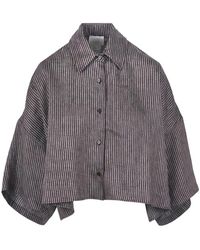 Alysi - Overhemden ,Veelkleurig ,Linnen Cropped Gestreept Shirt - Lyst