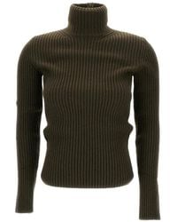 Max Mara - Truien & Vesten ,Groen ,Wol Donkergroene Geribbelde Turtleneck Sweater - Lyst