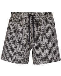 Balmain - Badeshorts mit pb labyrinthe-monogramm-print - Lyst