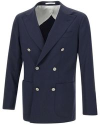 Barba Napoli - Blauwe Wollen Blazer Dubbel-Borst Jas - Lyst