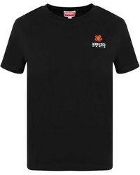 KENZO - T-shirt nera con stampa a fiori e logo - Lyst