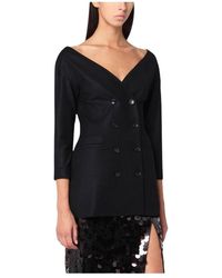 Alberta Ferretti - Jassen ,Zwart ,Leer Double-Breasted V-Neck Blazer - Lyst