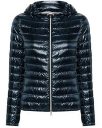 Herno - Blaue daunenjacke mit kordelkapuze - Lyst