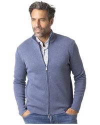 Gran Sasso - Truien & Vesten ,Blauw ,Leer Zip Cardigan Met Opstaande Kraag - Lyst
