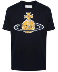 Vivienne Westwood - T-shirt e polo in cotone blu con logo orb firmato - Lyst