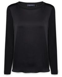 Elena Miro - Tops ,Zwart ,Satijn T-Shirt Gemaakt Van Viscose Lenzing Ecovero - Lyst