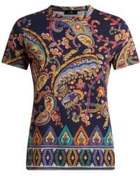 Etro - Katoenen T-Shirt Met Bloemmotief Paisley En Medaillon - Lyst