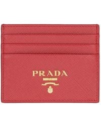 Prada - Fuoco (dark ) Logo Saffiano Leather Cardholder - Lyst