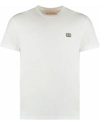 Valentino Garavani - Geripptes Baumwoll-Crew-Neck T-Shirt - Lyst