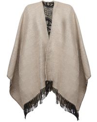 V73 - Omkeerbare Jacquard Cape Met Franje - Lyst