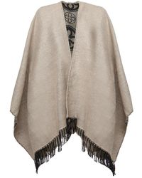 V73 - Omkeerbare Jacquard Cape Met Franje - Lyst