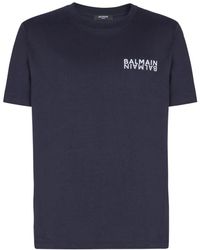 Balmain - Tops ,Blauw ,Katoen T-Shirt Met Print - Lyst