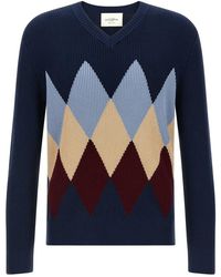 Ballantyne - Truien & Vesten ,Blauw ,Katoen Wafelsteek V-Hals Trui - Lyst