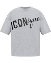 DSquared² - Tops ,Grijs ,Katoen T-Shirt Met Logo - Lyst
