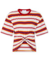 Rabanne - Tops ,Veelkleurig ,Katoen Gestreepte Crop Katoenen T-Shirt Met Piercing - Lyst
